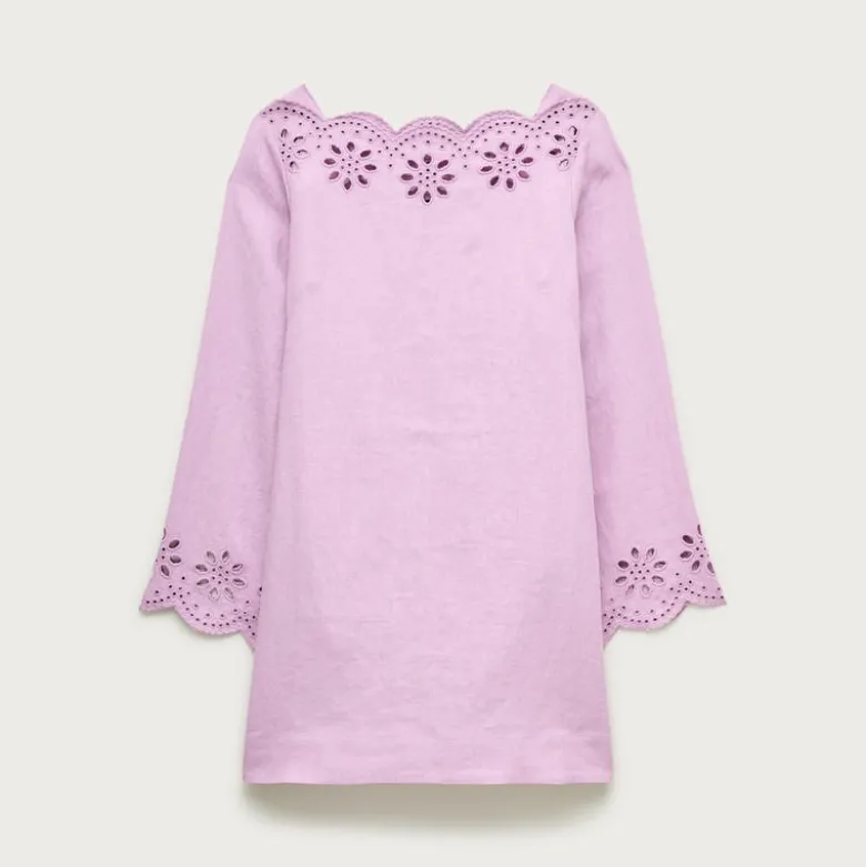 Scallop-trim eyelet popover dress