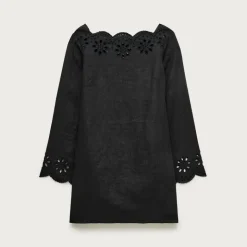 Scallop-trim eyelet popover dress