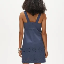 Scallop-trim mini dress in washed twill