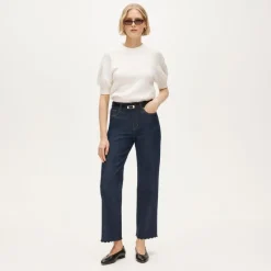 Scallop-trim slim-wide jean