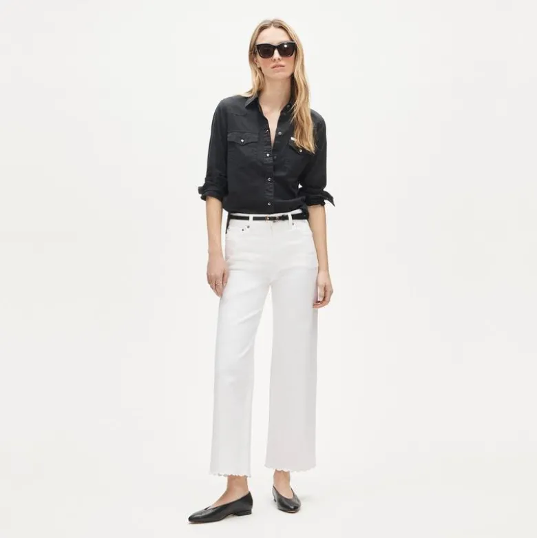 Scallop-trim slim-wide jean