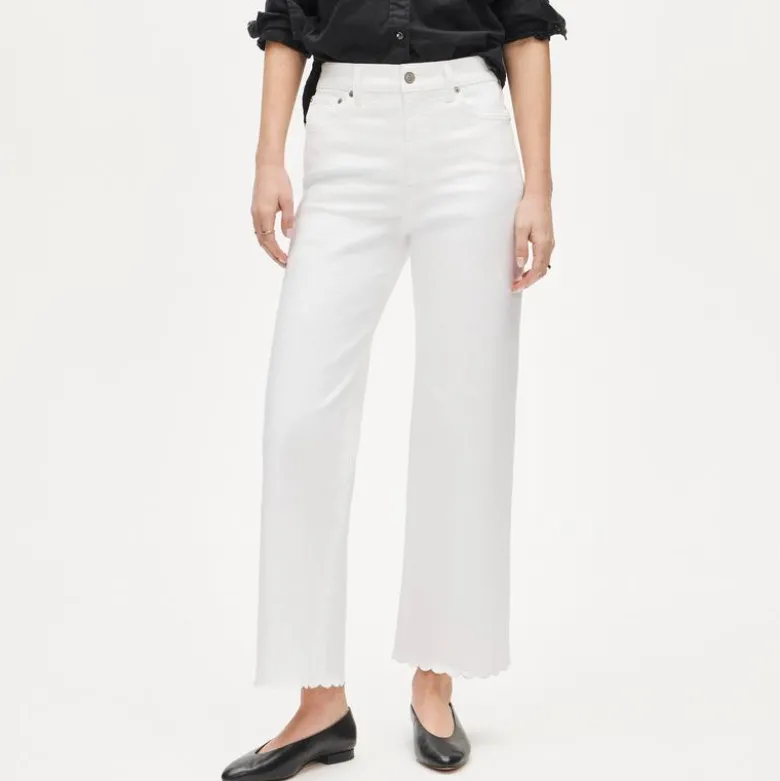 Scallop-trim slim-wide jean