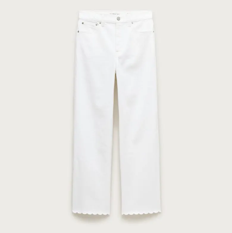 Scallop-trim slim-wide jean