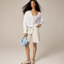 Scallop-trim tie-front top in ramie