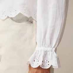 Scallop-trim tie-front top in ramie