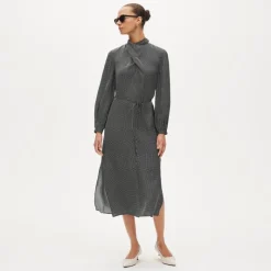 Scarf-neck midi shift dress