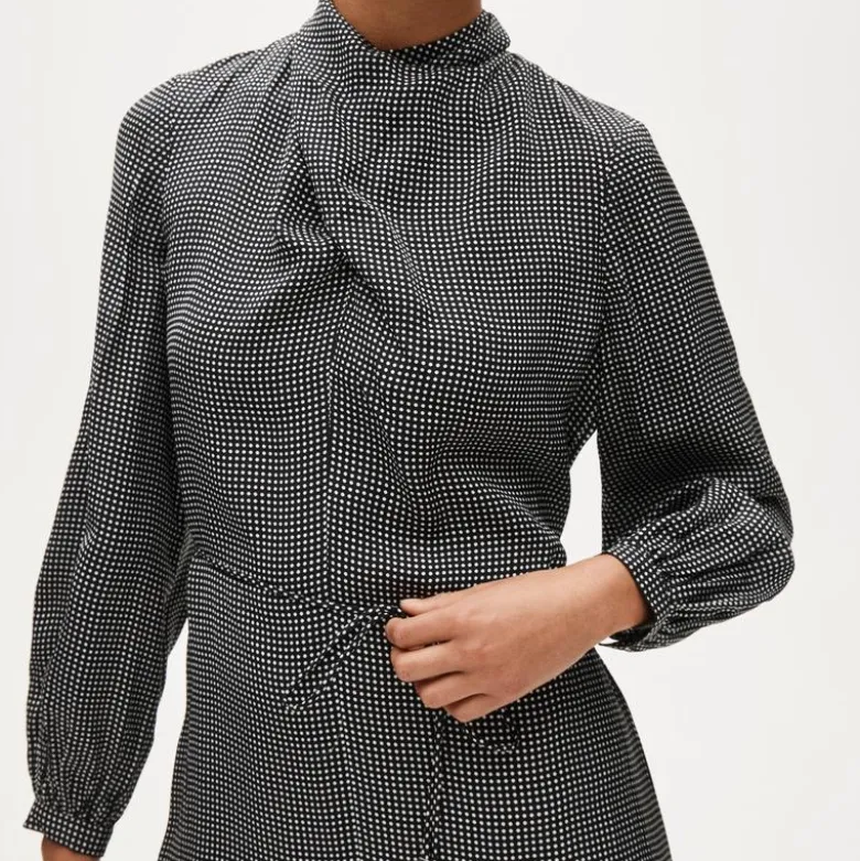 Scarf-neck midi shift dress