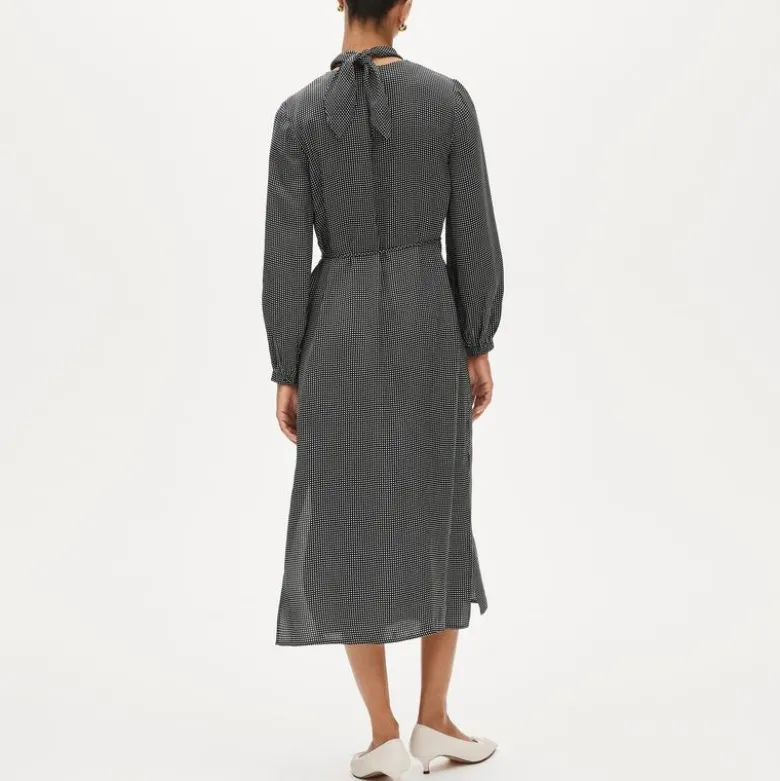 Scarf-neck midi shift dress