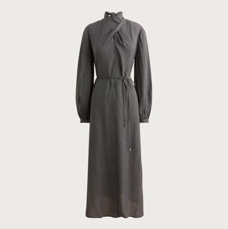 Scarf-neck midi shift dress