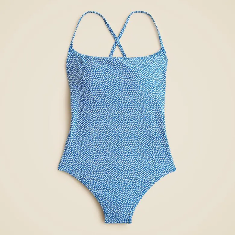 Scoopback one-piece swimsuit in floral-stripe print