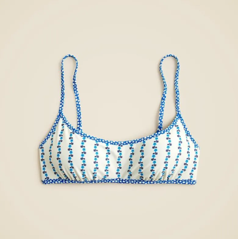 Scoopneck bikini top in floral-stripe print