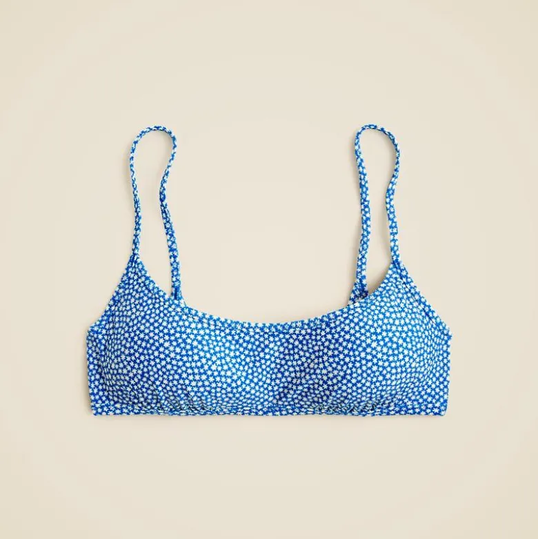 Scoopneck bikini top in floral-stripe print