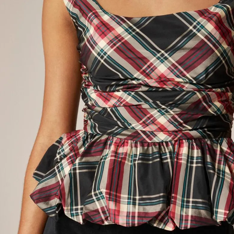 Scoopneck bubble-hem tank top in tartan