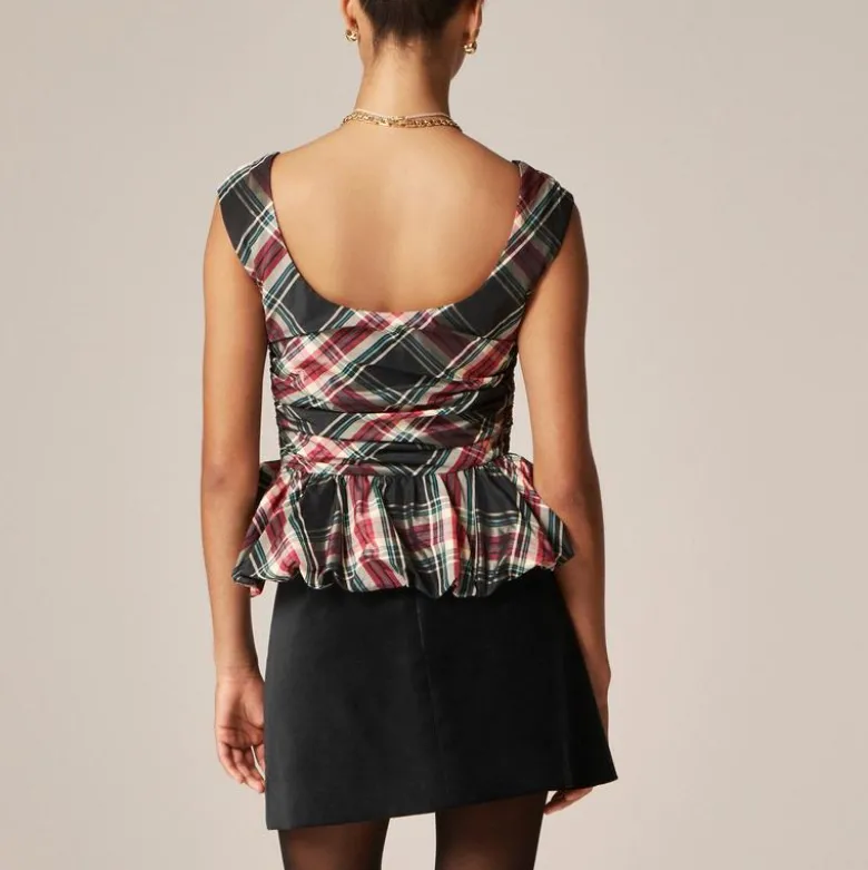 Scoopneck bubble-hem tank top in tartan