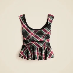 Scoopneck bubble-hem tank top in tartan
