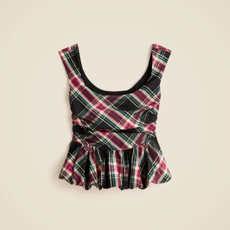 Scoopneck bubble-hem tank top in tartan