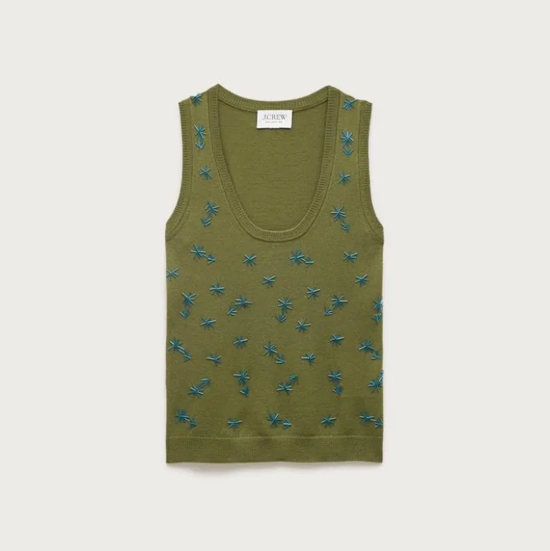 Scoopneck shell in merino wool with embellishments