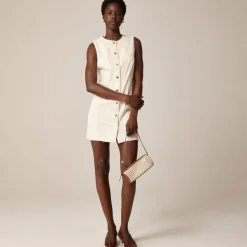 Seamed denim mini dress in ecru