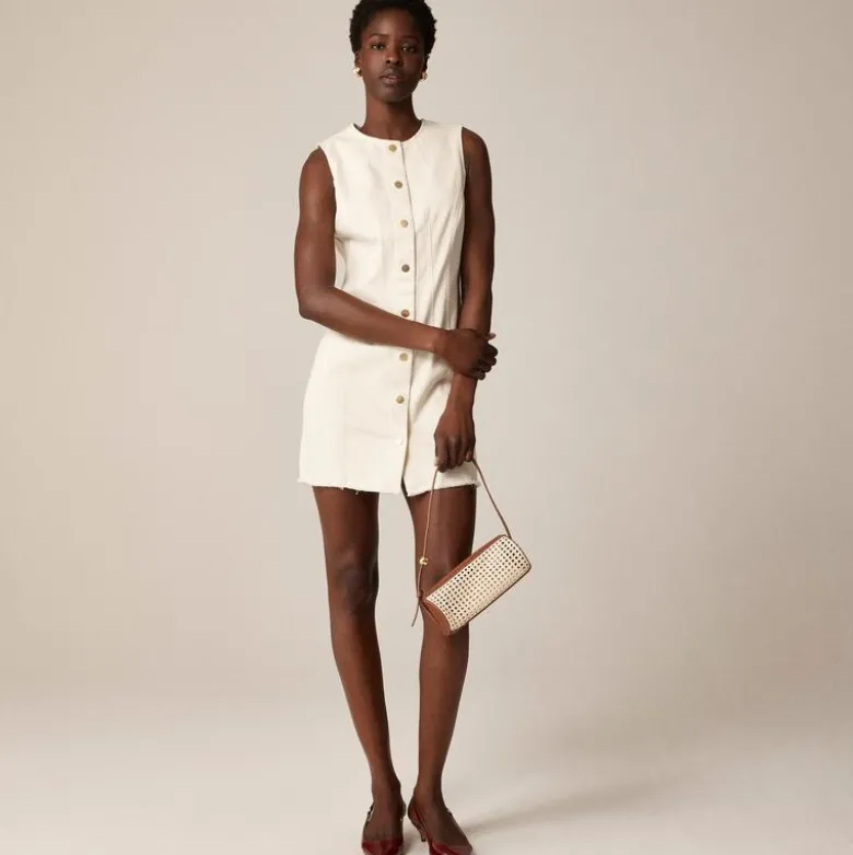 Seamed denim mini dress in ecru