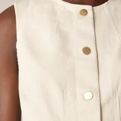 Seamed denim mini dress in ecru