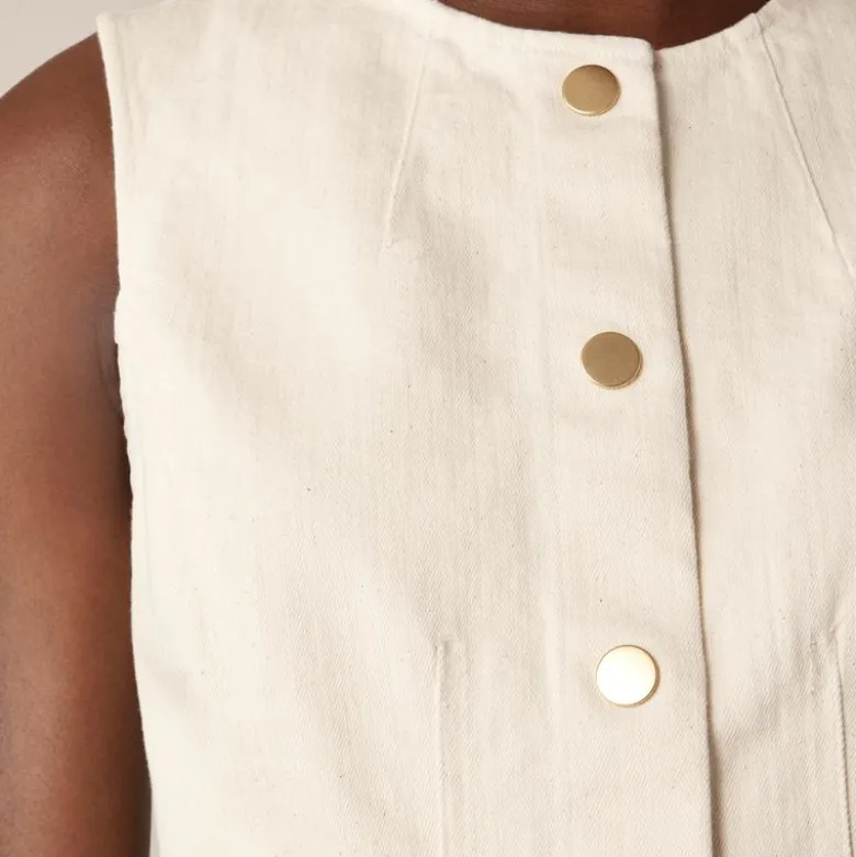 Seamed denim mini dress in ecru