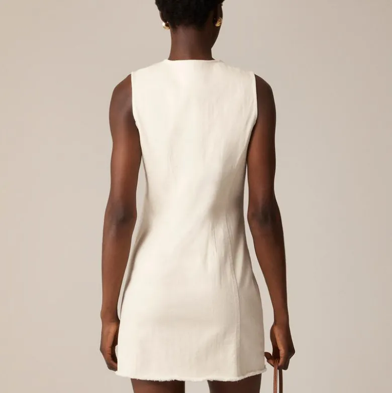 Seamed denim mini dress in ecru