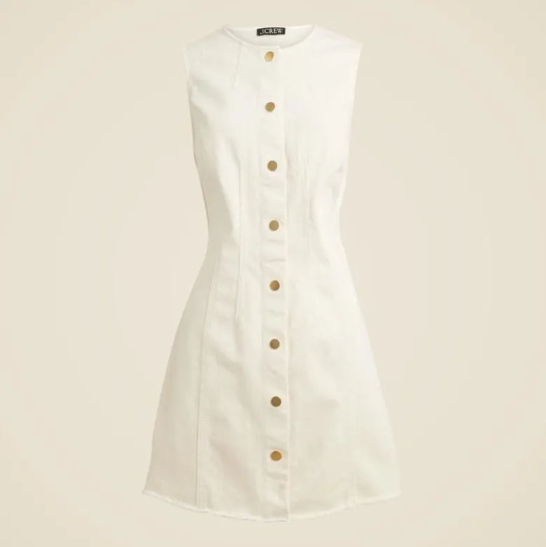 Seamed denim mini dress in ecru