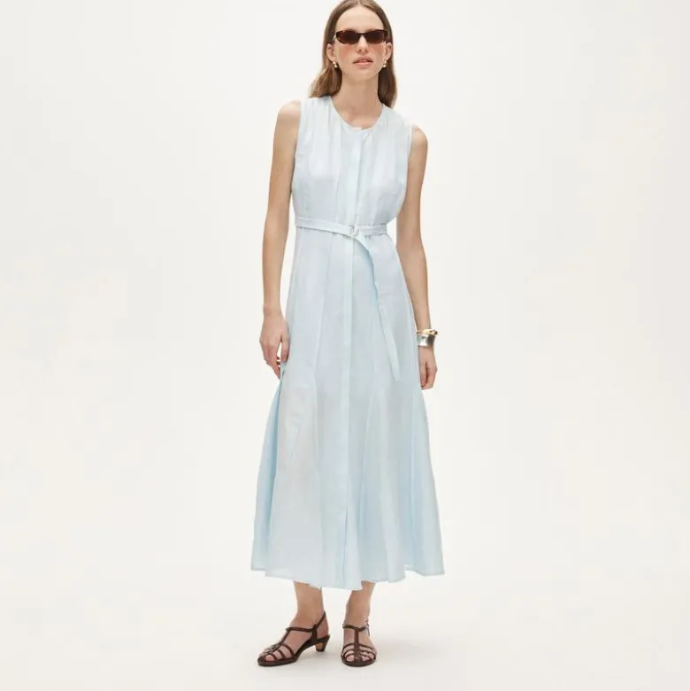 Seamed linen dress with removable belt