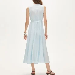 Seamed linen dress with removable belt