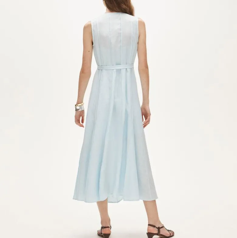 Seamed linen dress with removable belt