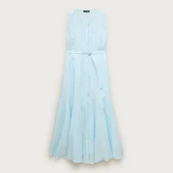 Seamed linen dress with removable belt