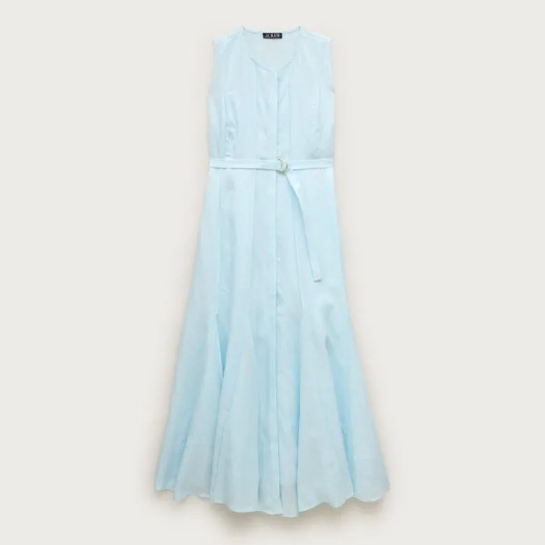 Seamed linen dress with removable belt