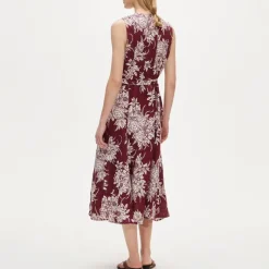 Seamed linen dress with removable belt in pineapple garden print