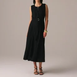Seamed linen dress with removable belt