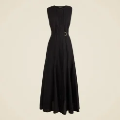 Seamed linen dress with removable belt