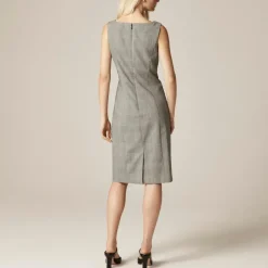 Seamed shift dress in glen plaid Italian gauzy wool blend