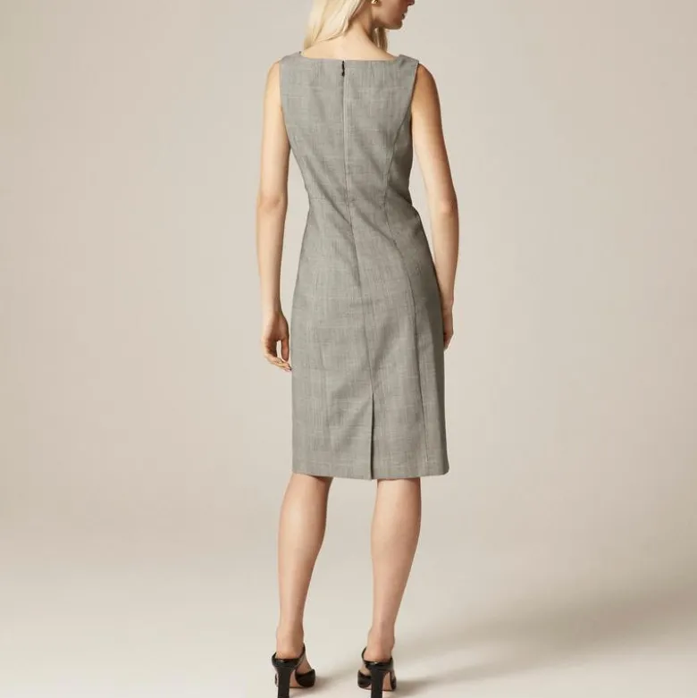 Seamed shift dress in glen plaid Italian gauzy wool blend