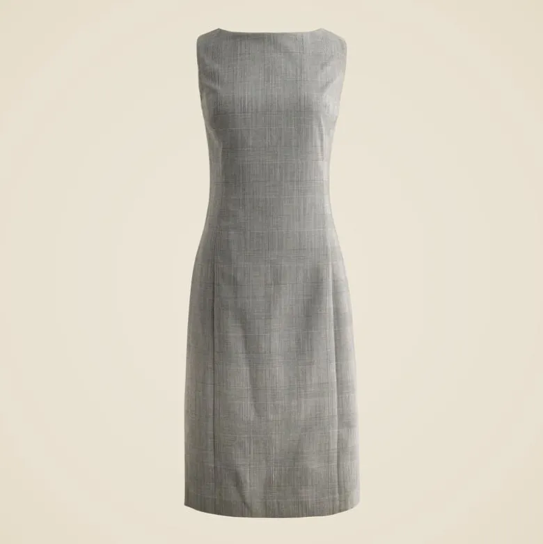Seamed shift dress in glen plaid Italian gauzy wool blend