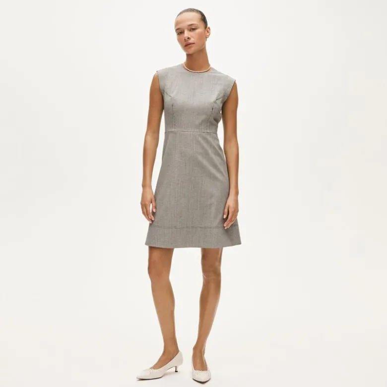 Seamed suit dress in houndstooth wool blend