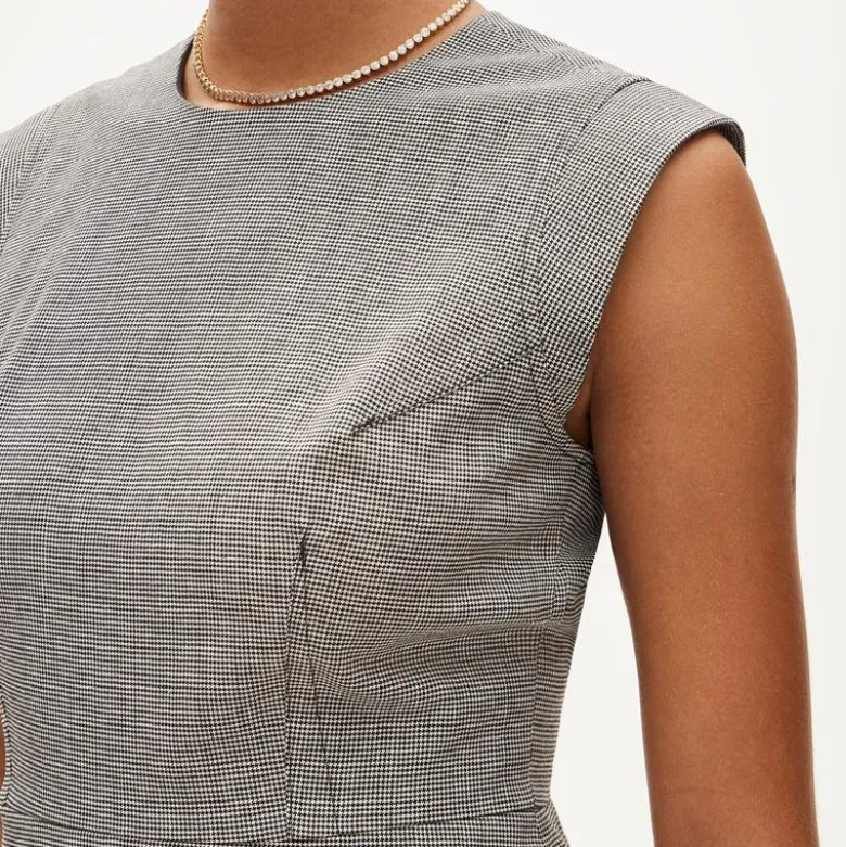 Seamed suit dress in houndstooth wool blend