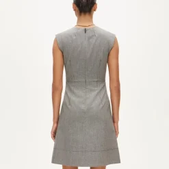Seamed suit dress in houndstooth wool blend