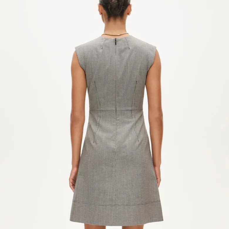Seamed suit dress in houndstooth wool blend