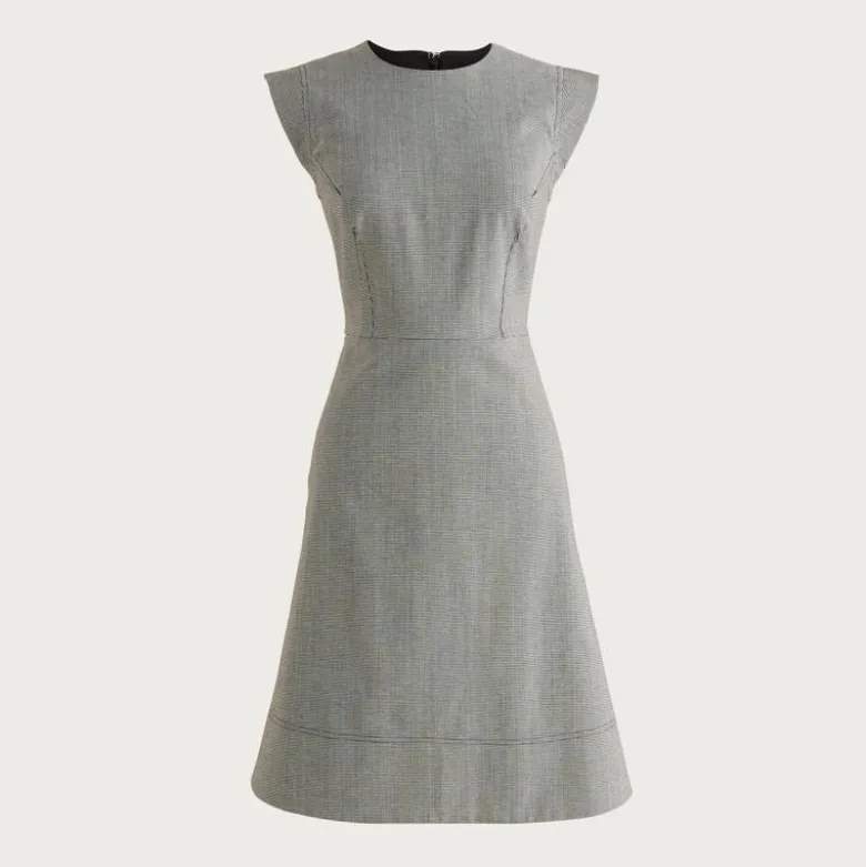 Seamed suit dress in houndstooth wool blend