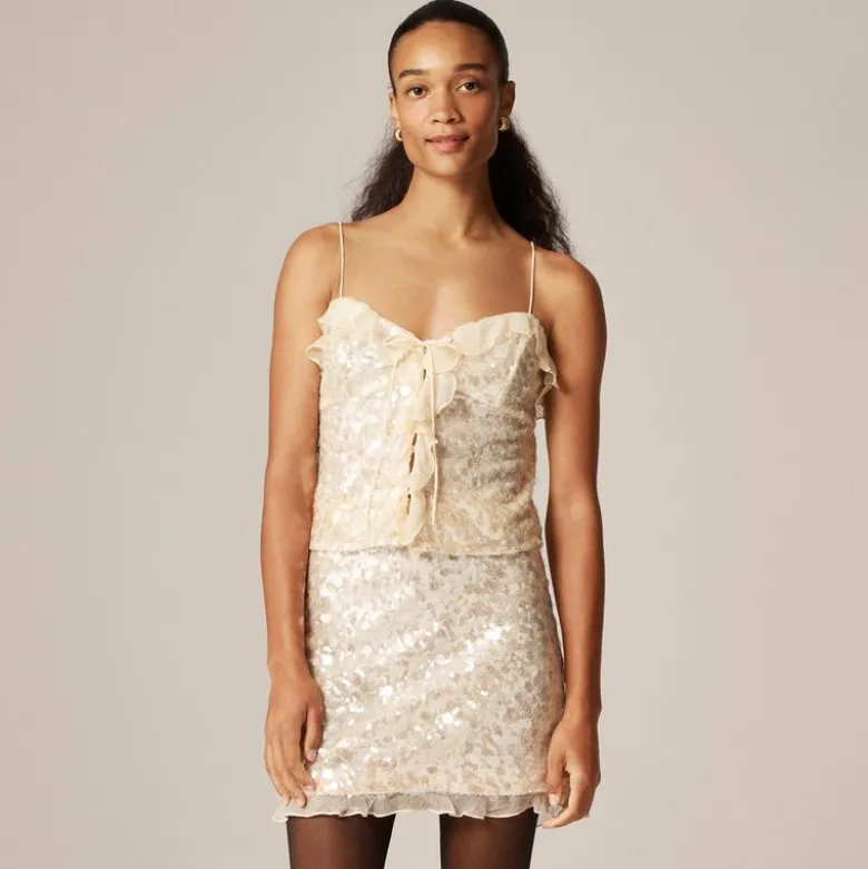 Sequin ruffle-trim tank top