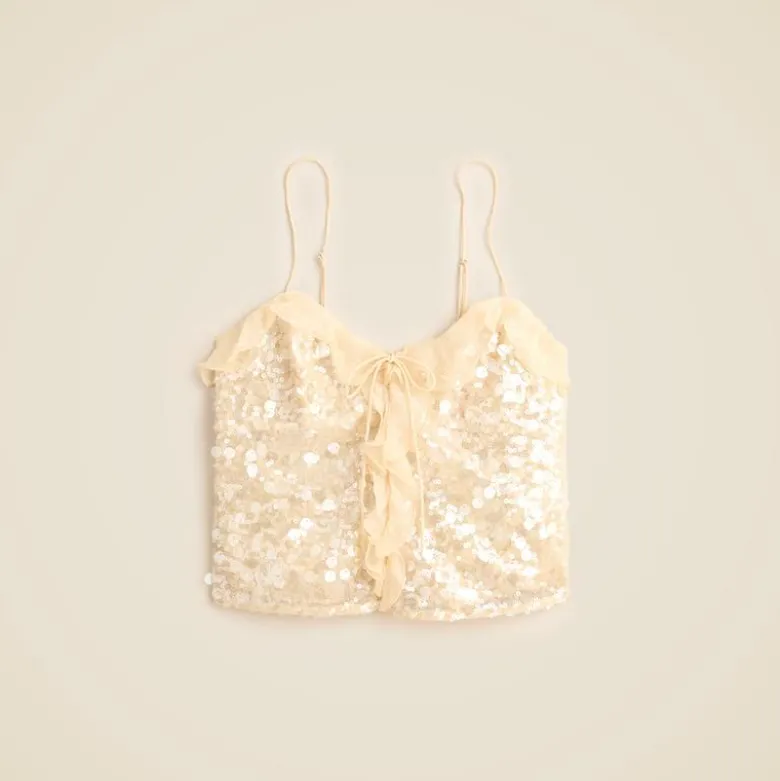 Sequin ruffle-trim tank top