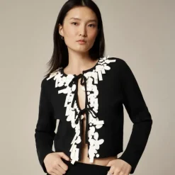 Sequin tie-front cardigan in merino wool