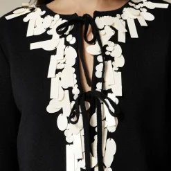 Sequin tie-front cardigan in merino wool
