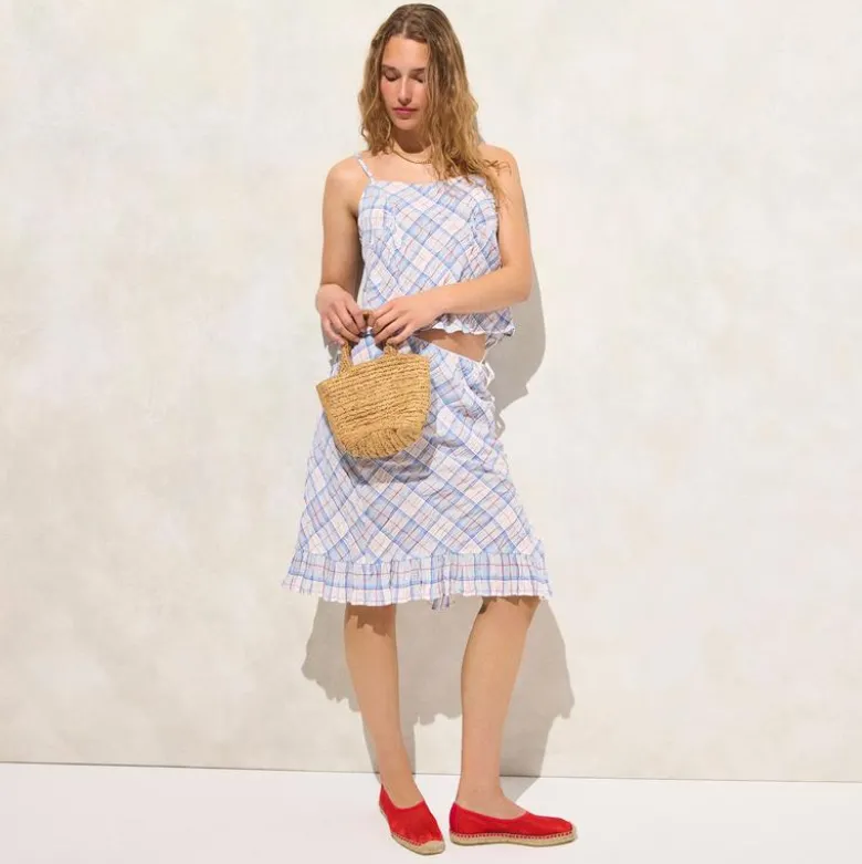 Sheer crinkled camisole and skirt set in plaid