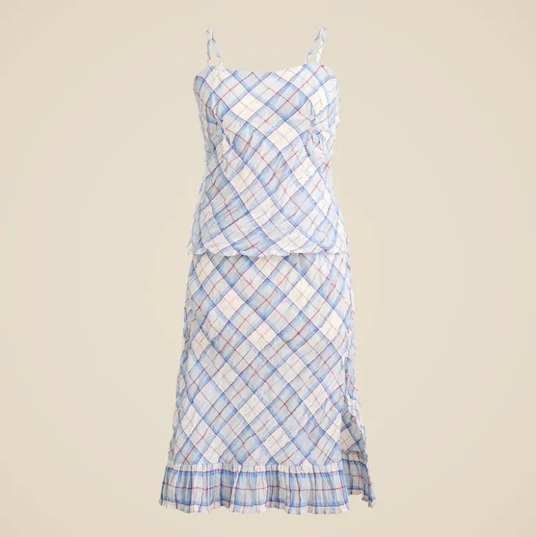 Sheer crinkled camisole and skirt set in plaid