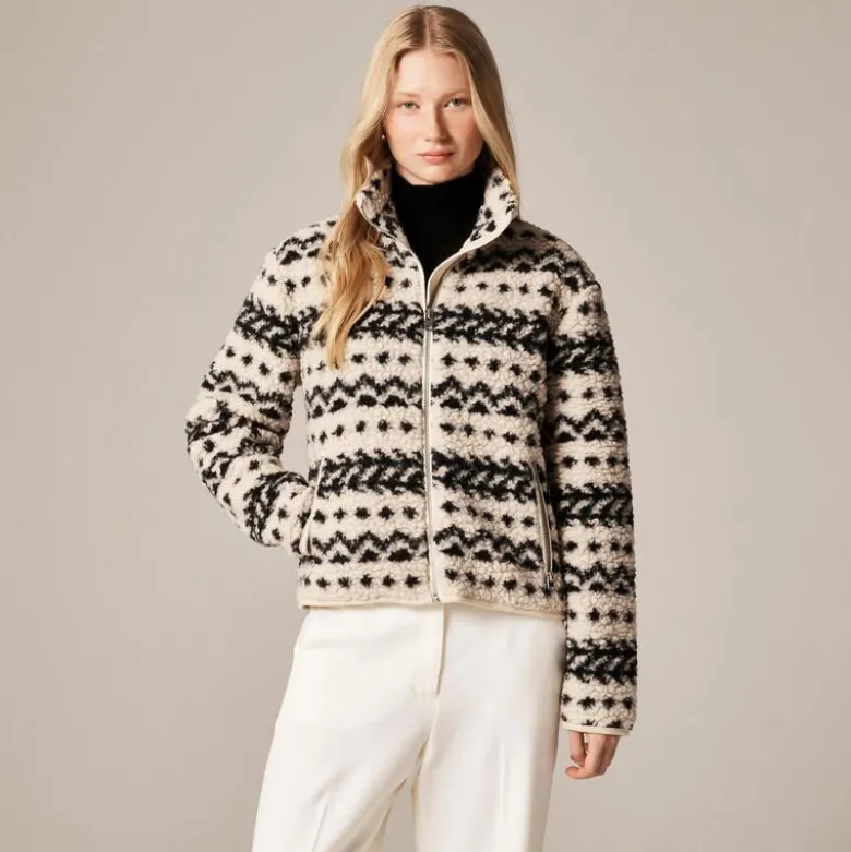 Sherpa fleece zip-up jacket in jacquard